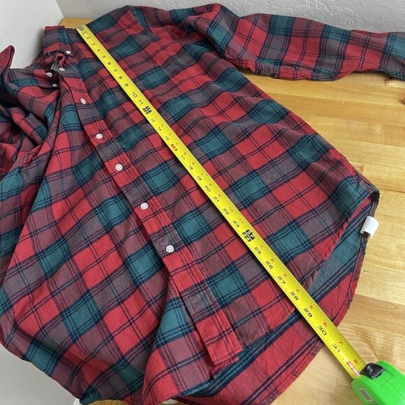 Vintage LL‎ Bean Shirt Men Medium Red Green Plaid Flannel Button Up USA 90s Y2K - Picture 8 of 8